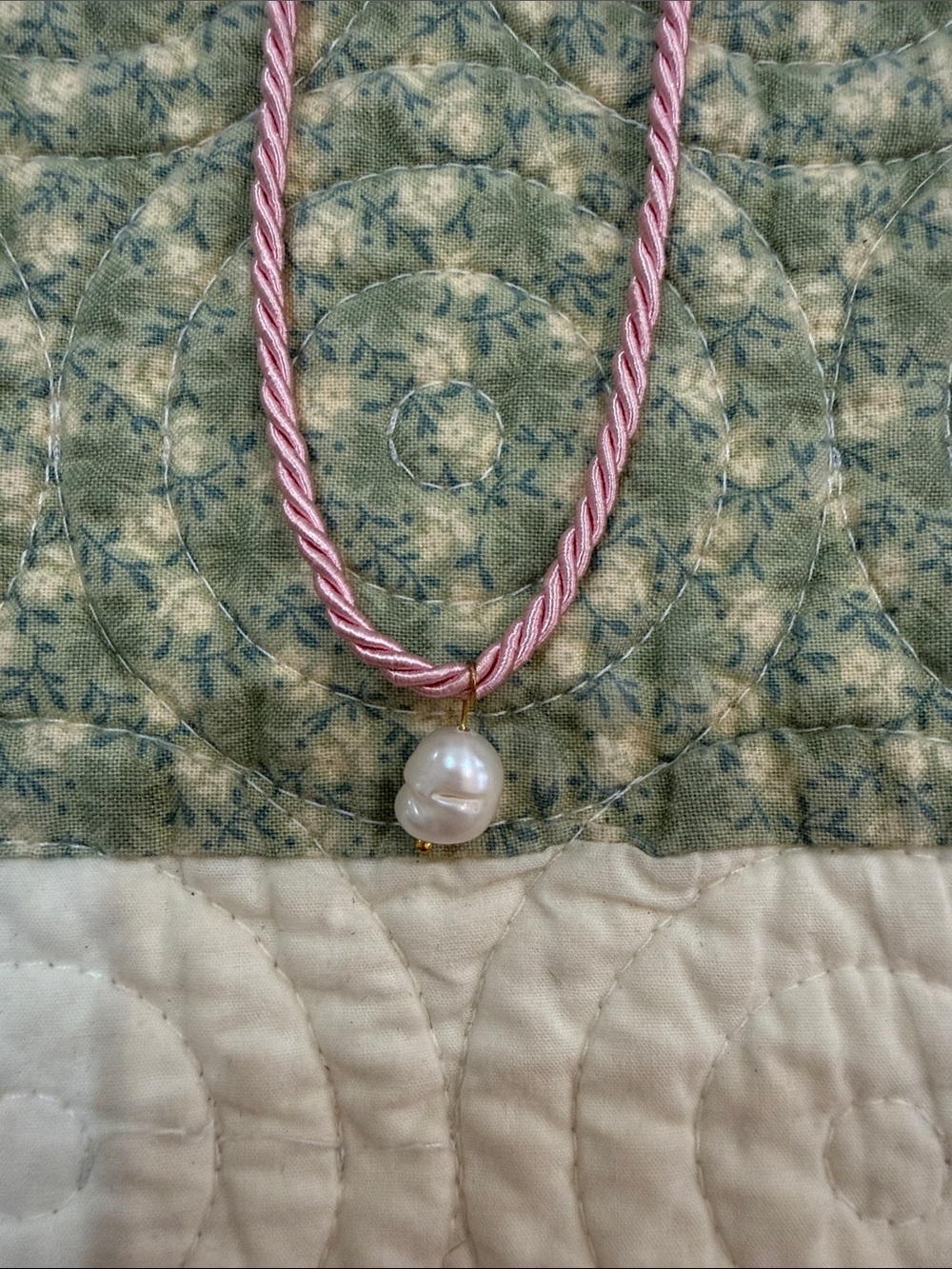 Pink Twisted Cord Necklace with Pearl Pendant